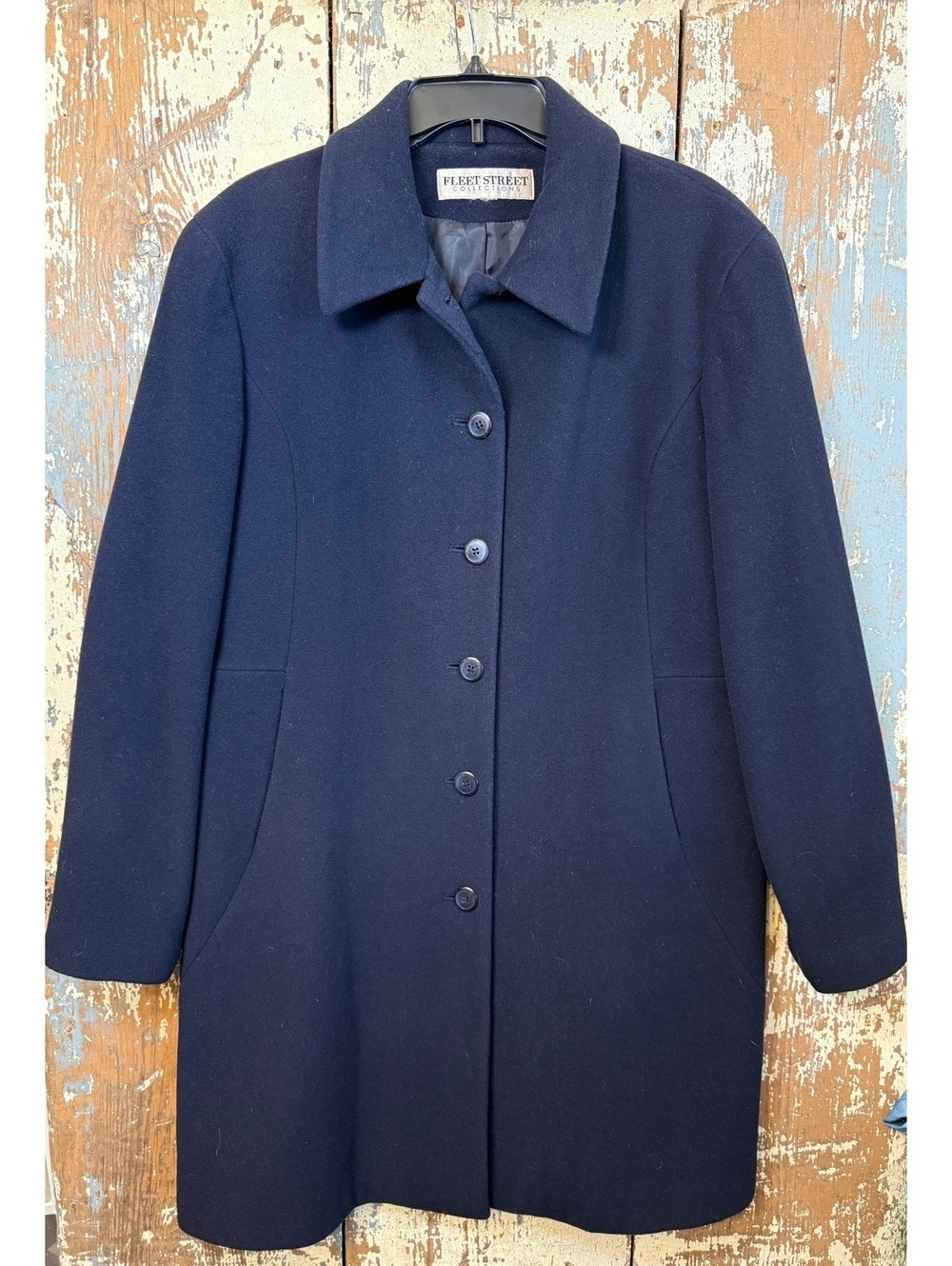 Fleet Street Navy Blue Mid-Length Wool blend (Nylon Cashmere) coat, size Large